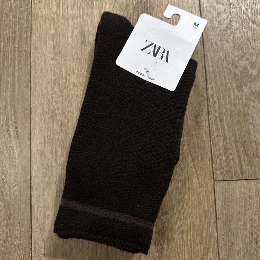Zara Men's Brown Socks Cotton Blend Crew 1 Pair Cushioned Medium (6-9) NWT
